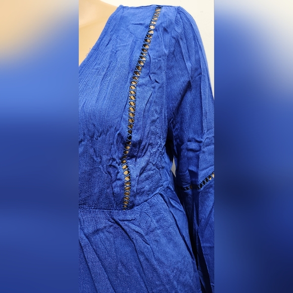 Merokeety Royal Blue Long Flare Sleeves Boho Dress Size L - Picture 7 of 14